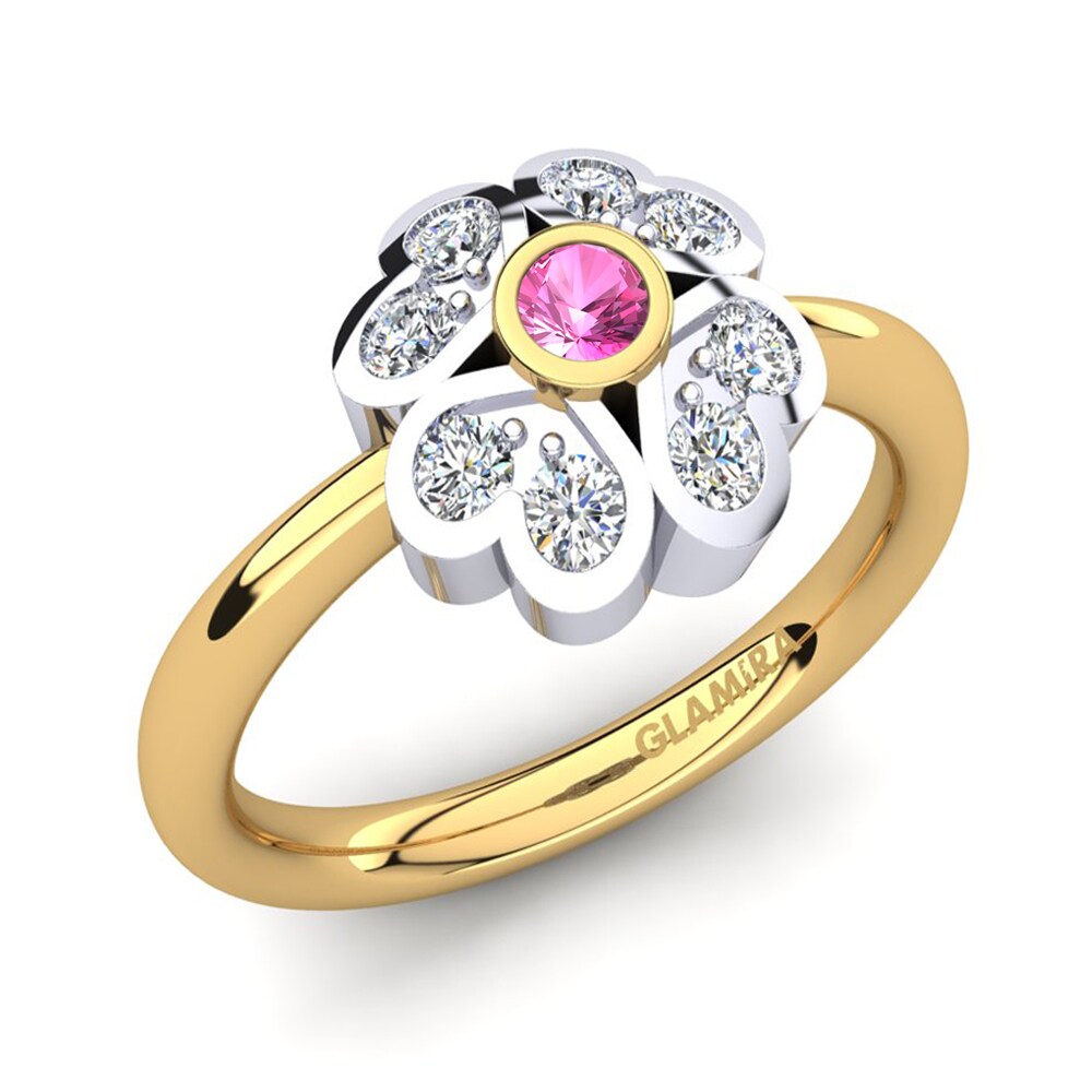 9ct Yellow & White Gold Pink Tourmaline Ring Fleur