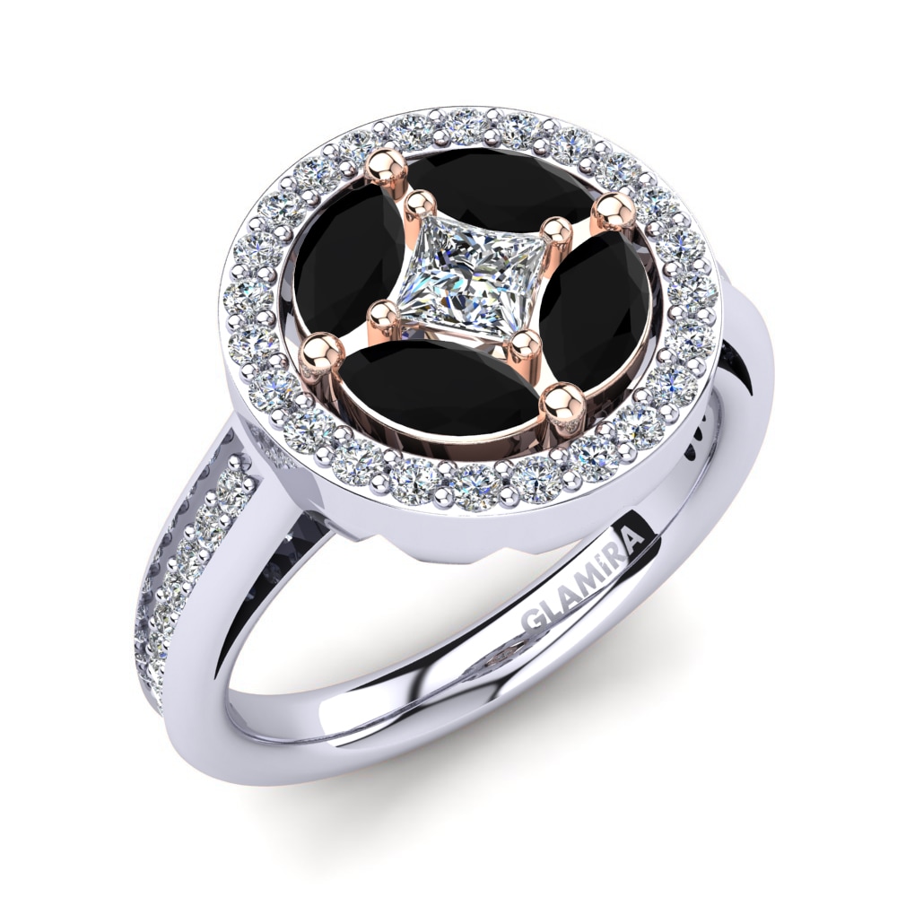 9ct White & Rose Gold Black Onyx Engagement Ring Hisa