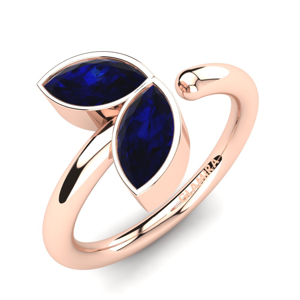 14k Oro Rosa Circonita Azul Oscuro Anillo Jeanice
