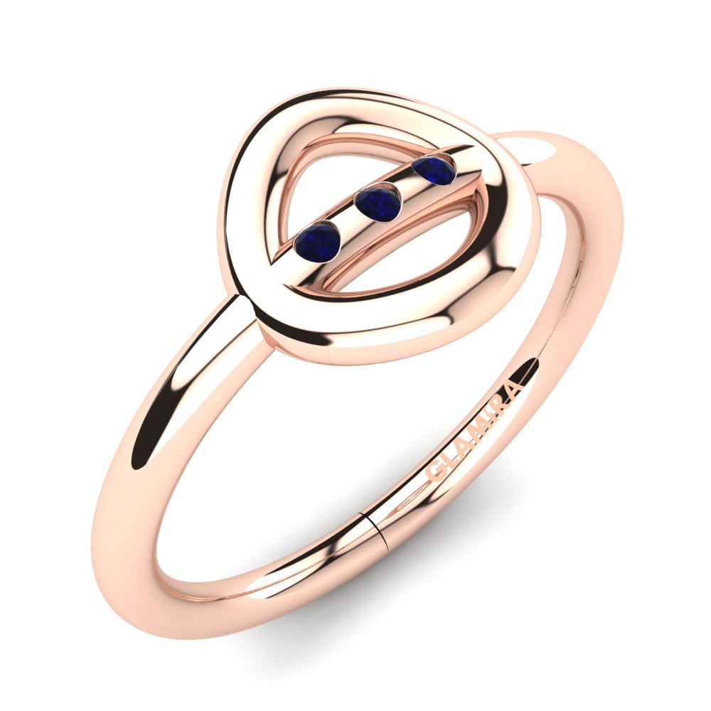 14k Oro Rosa Circonita Azul Oscuro Anillo Julita