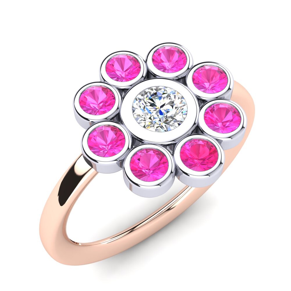 14k Oro Rosa & Blanco Turmalina rosa Anillo para Niño Rainbo