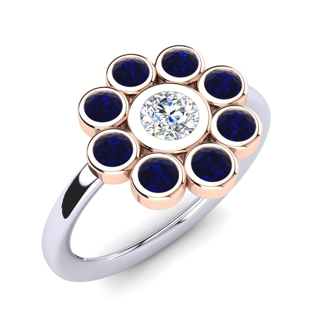Vàng Trắng-Đỏ 18K Đá Zirconia Xanh Lam Nhẫn trẻ em Rainbo