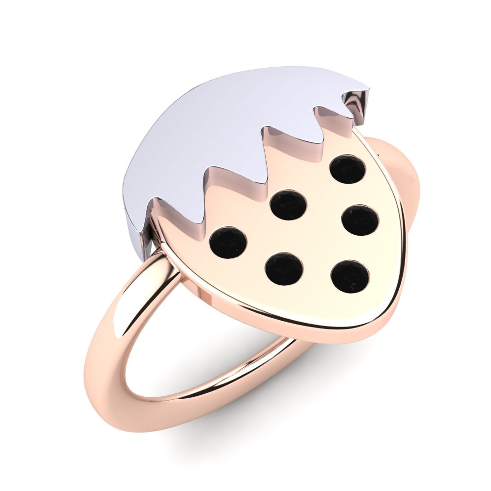 14k Oro Rosa & Blanco Diamante Negro Anillo para Niño Rigel
