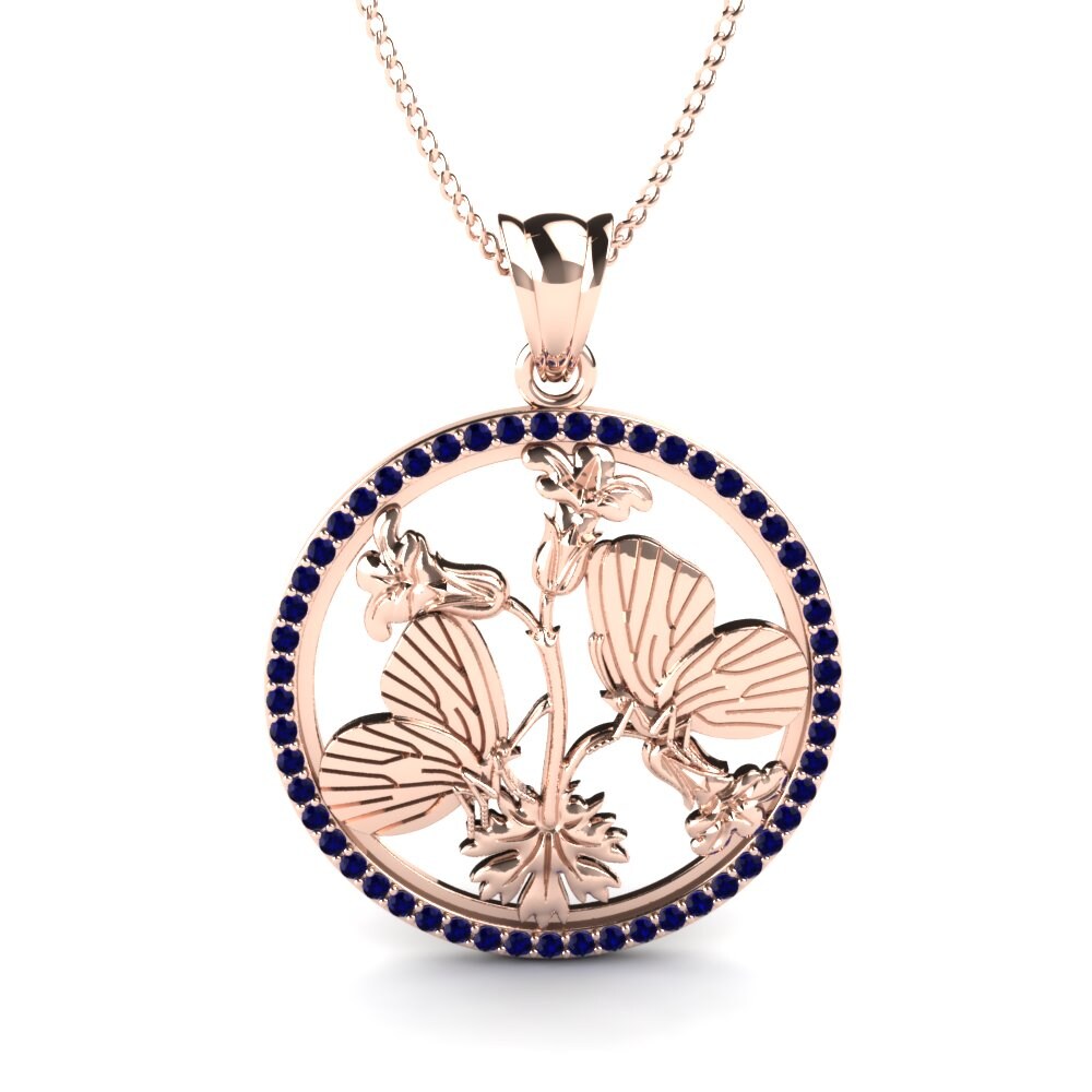 Vàng Hồng 9K Đá Zirconia Xanh Lam Dây chuyền nữ Angelica