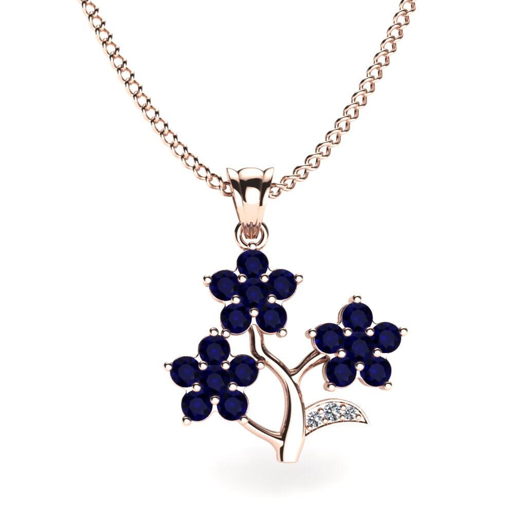 Vàng Hồng 9K Đá Zirconia Xanh Lam Dây chuyền nữ Plumeria