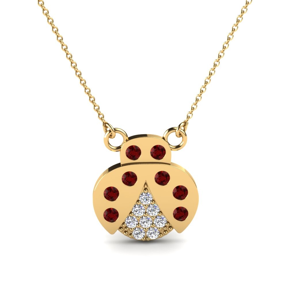 施華洛世奇紅水晶 14k 黃色K金 兒童項鍊 Ladybug