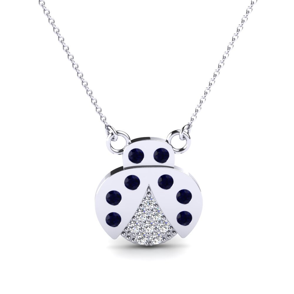 Round 0.56 Carat Animals Swarovski Blue 925 Silver Kid s Necklace Ladybug