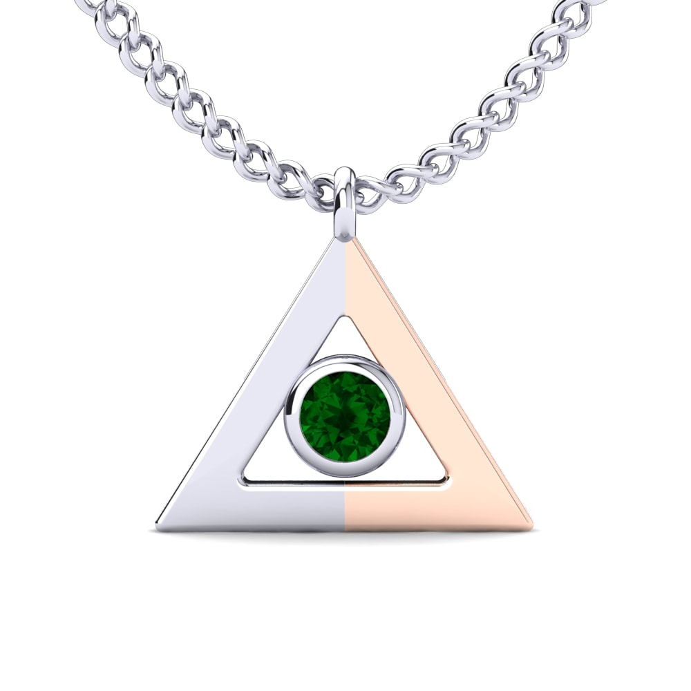 14k Oro Blanco & Rosa Circonita Verde Colgante para Niño Leyan