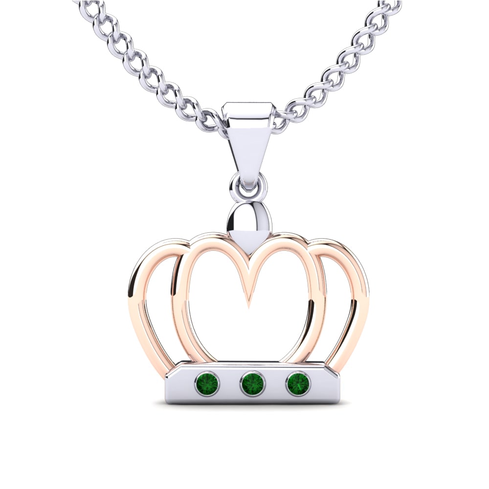 14k Oro Blanco & Rosa Circonita Verde Colgante para Niño Usoa