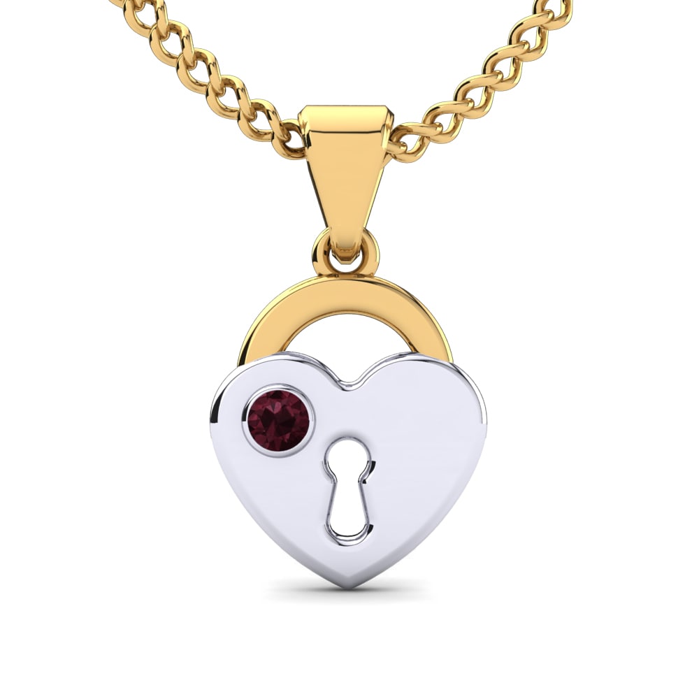 Collares 18k Oro Amarillo/Blanco Granate Corazón