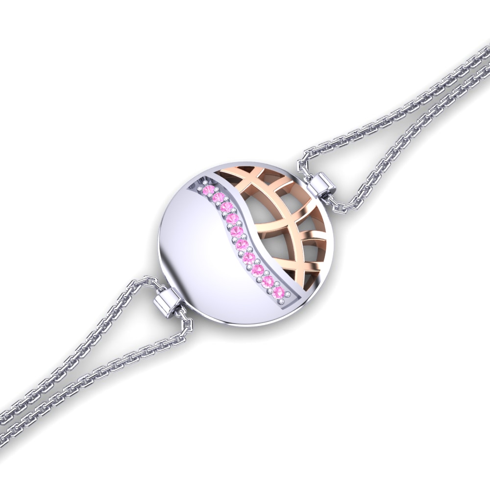 Białe & Różowe Złoto 750 Różowy Turmalin Bransoletka damska Kalung