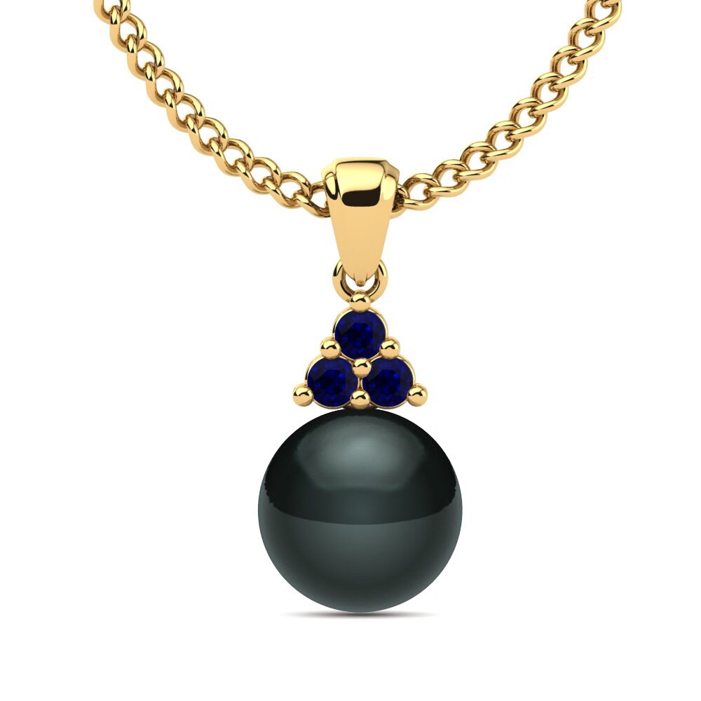 Gelbgold 750 Dunkelblauer Zirkonia Damen anhänger Kamoore Ø8 mm