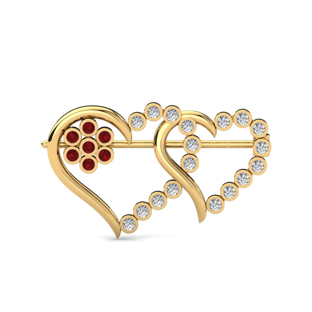 14ct Yellow Gold Red Zirconia Brooch Keitlin