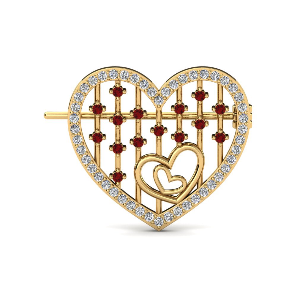 14ct Yellow Gold Red Zirconia Brooch Kemaria