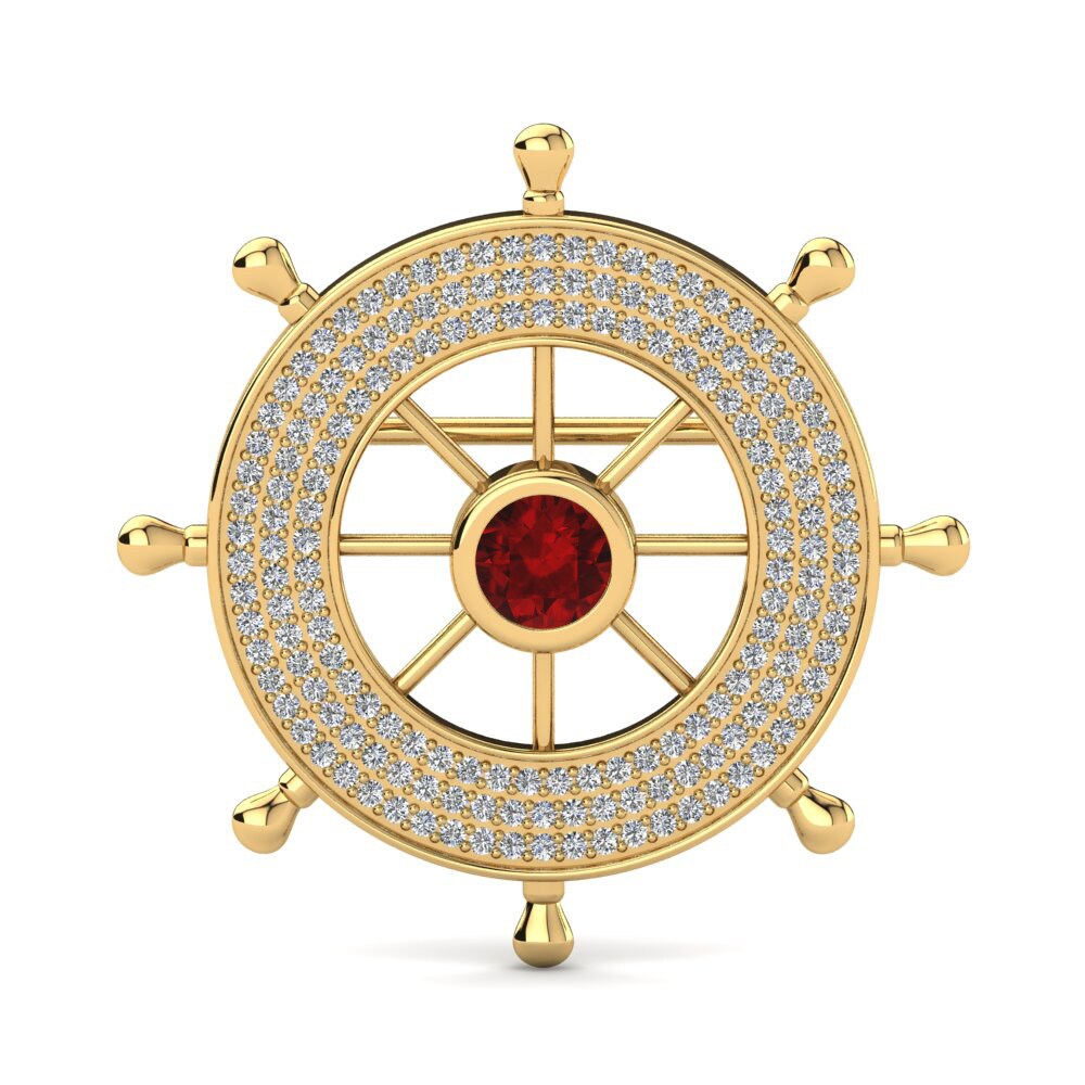 Gelbgold 375 Roter Zirkonia Brosche Kemella