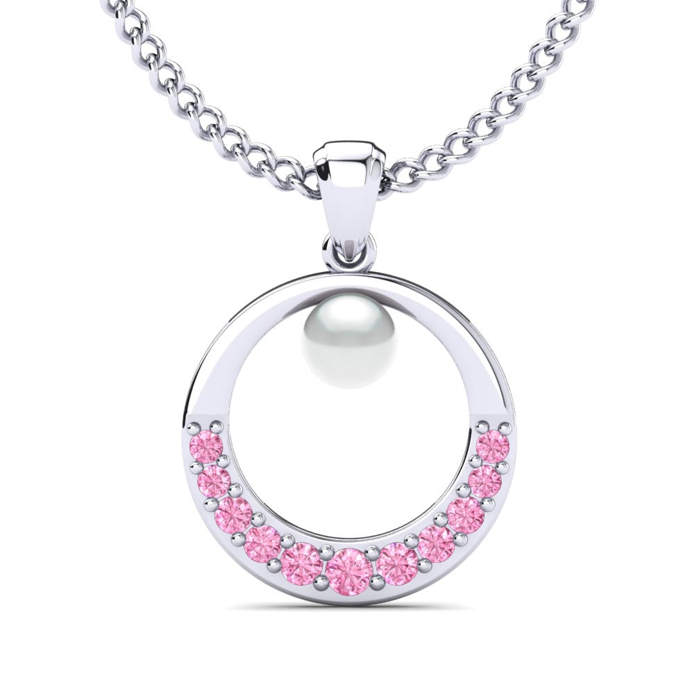 9ct White Gold Pink Sapphire Women's Pendant Lamoura Ø4 mm