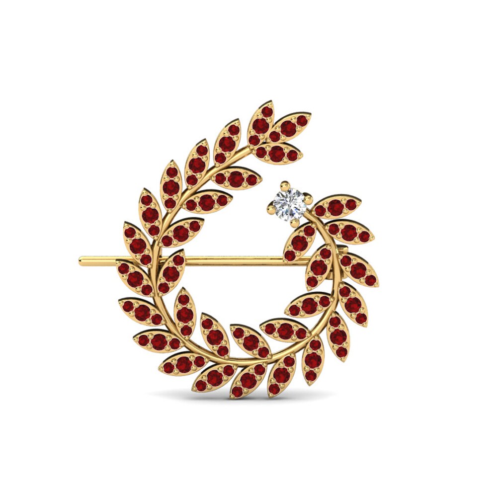 14ct Yellow Gold Red Zirconia Brooch Lathem