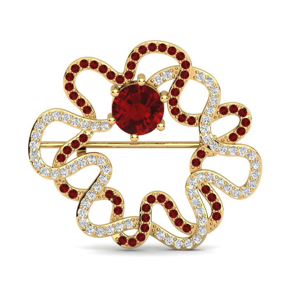 Gelbgold 375 Roter Zirkonia Brosche Laurinha