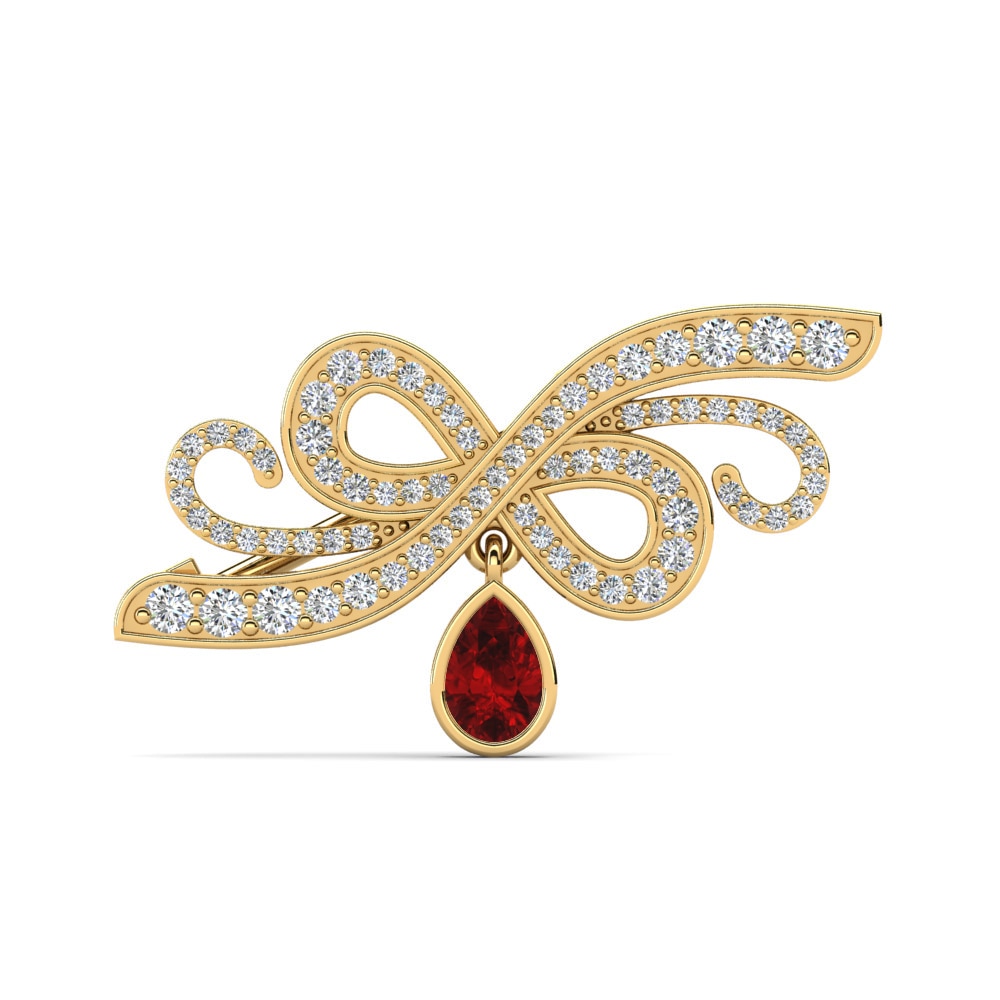 14ct Yellow Gold Red Zirconia Brooch Lavoris