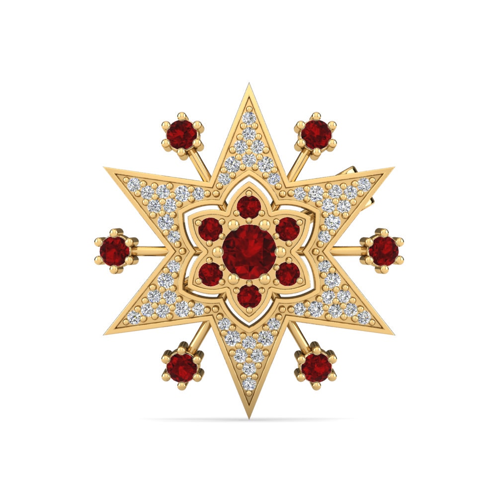 14ct Yellow Gold Red Zirconia Brooch Lawanza