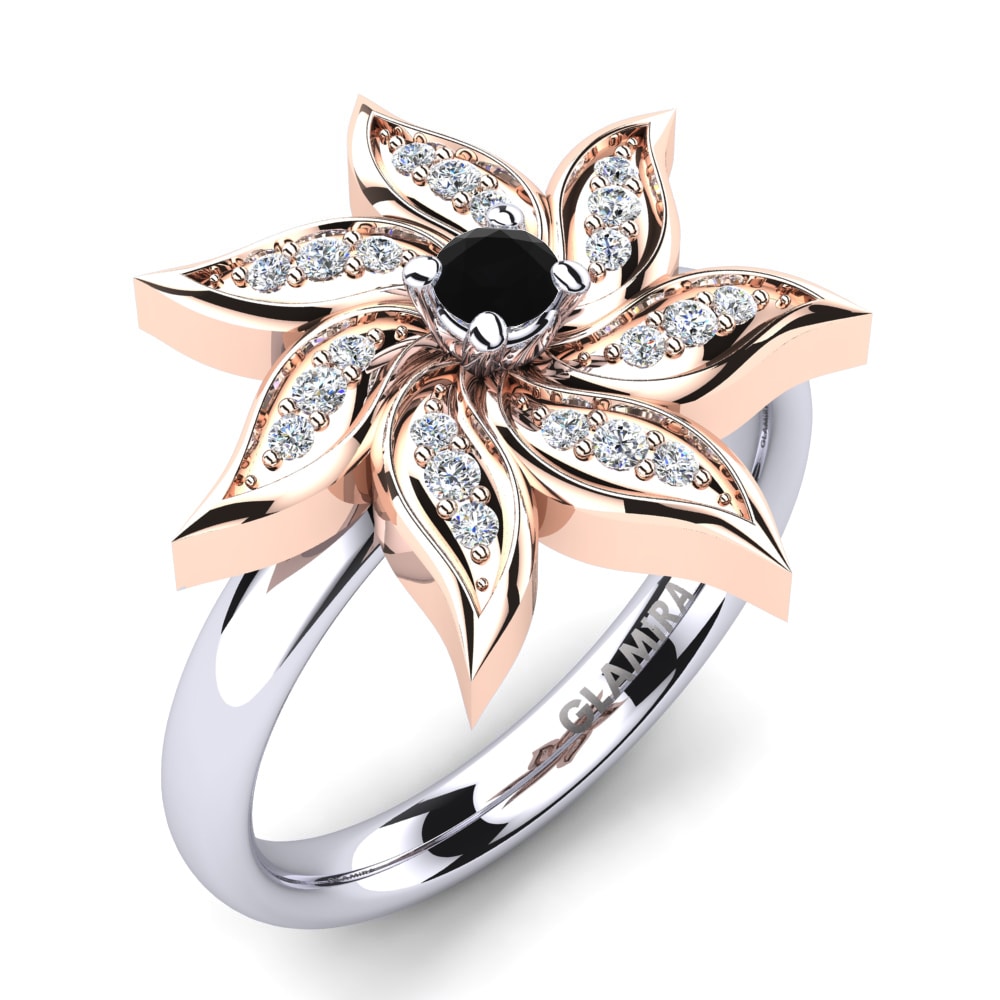 18k Oro Rosa & Blanco Diamante Negro Anillo Limasy