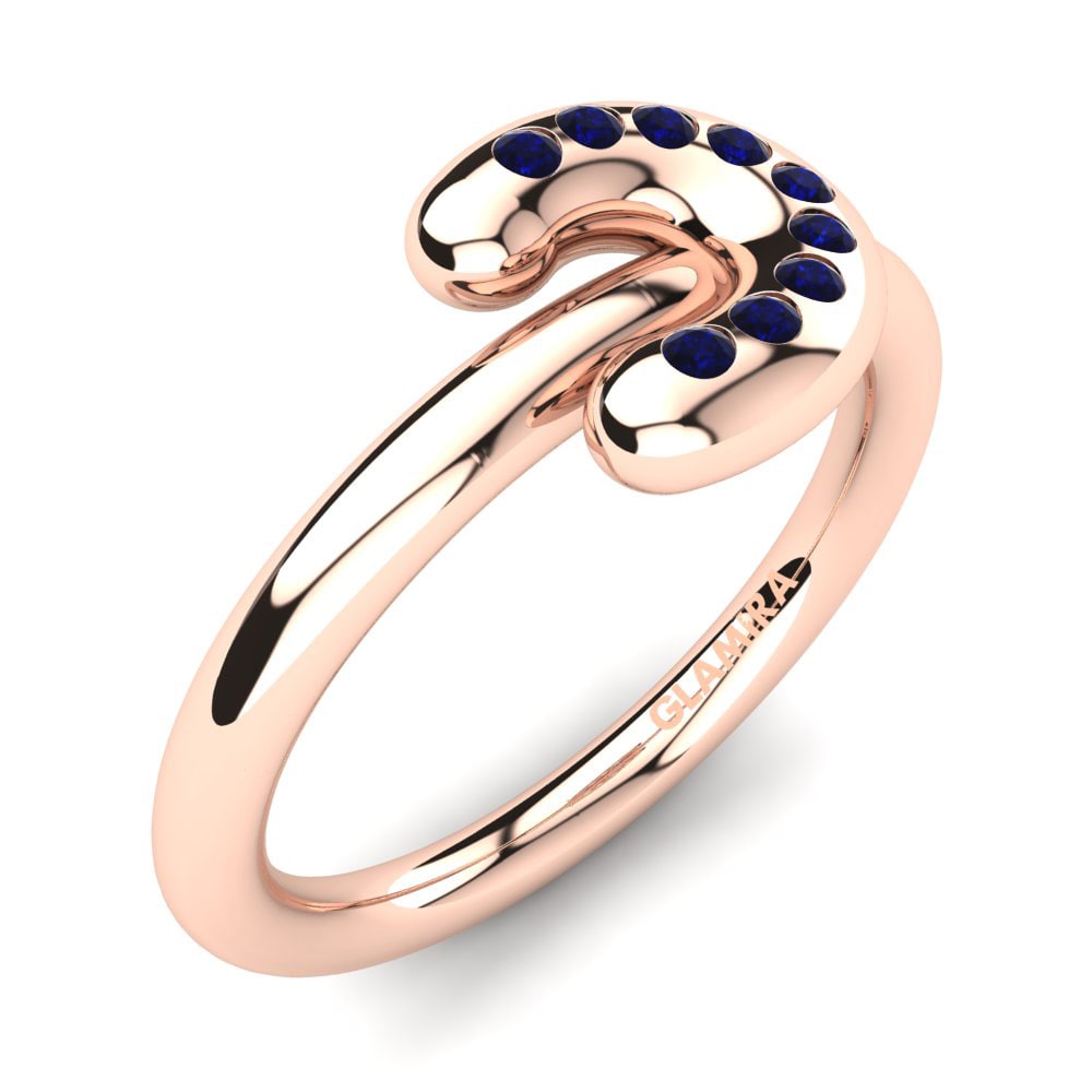 14k Oro Rosa Circonita Azul Oscuro Anillo Linzia