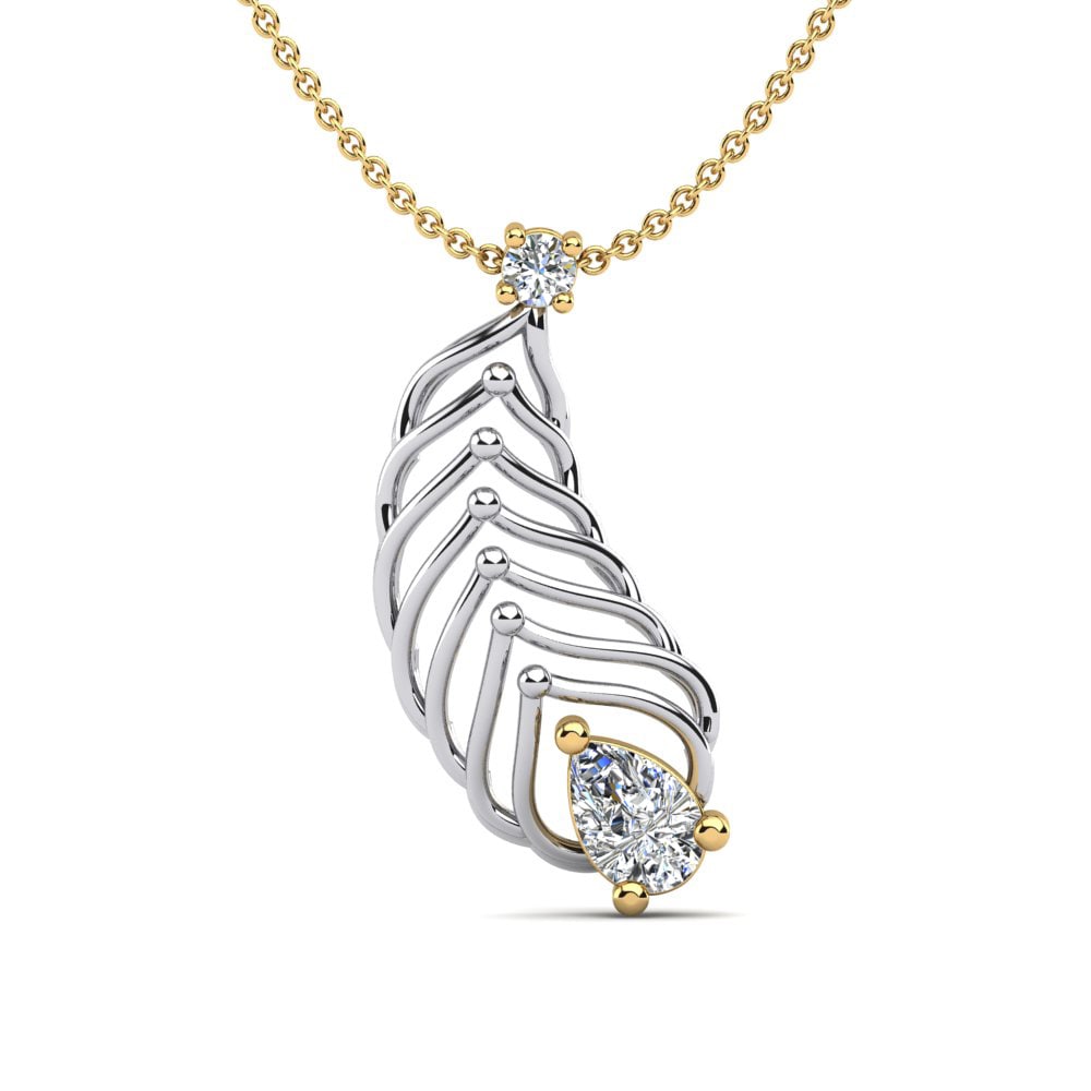 14ct Yellow & White Gold Zirconia Women's Pendant Longan