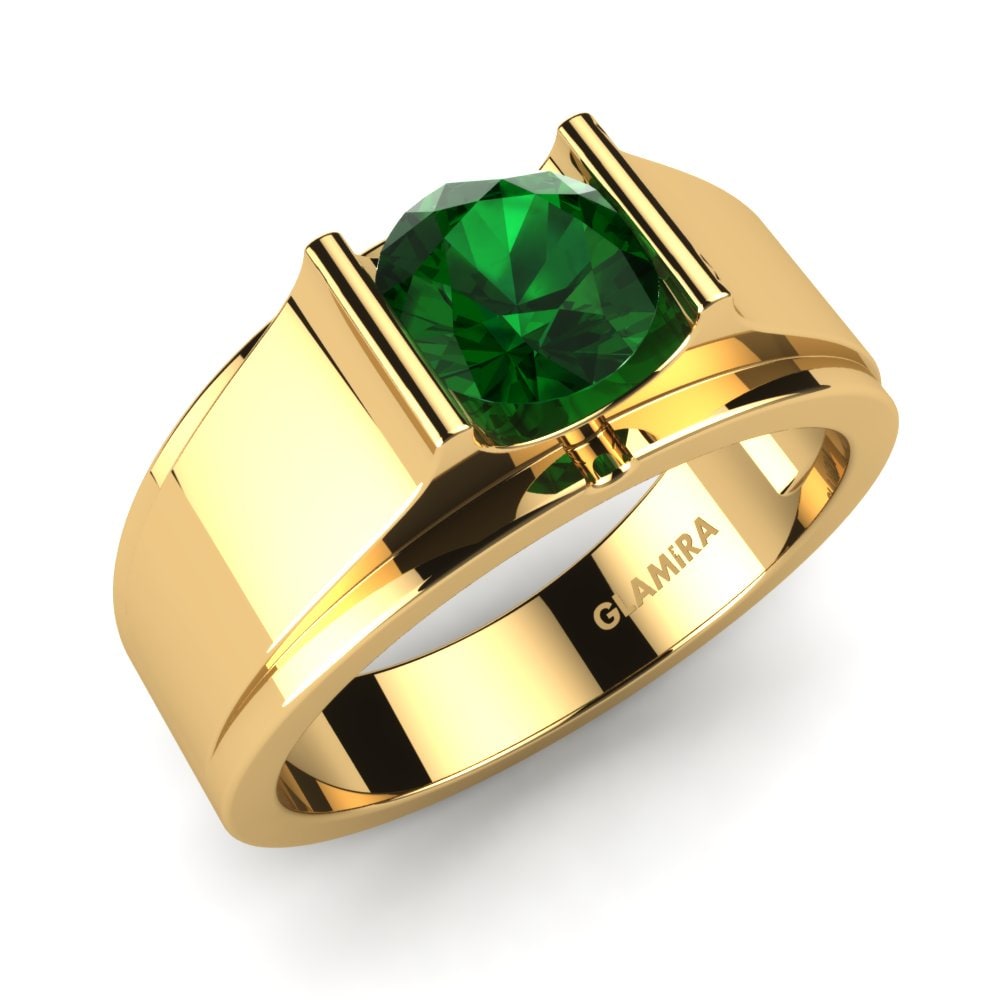 9ct Yellow Gold Round Emerald (Lab Created) Men's Ring Cool Breeze