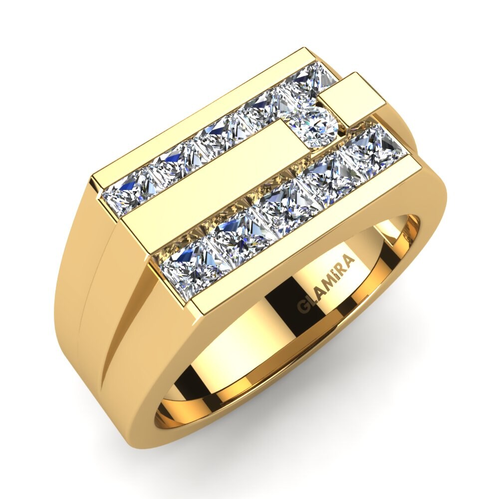 Swarovski Crystal 14k Yellow Gold Men's Ring Absolute Strength