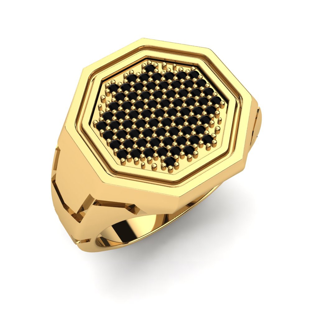 18ct Yellow Gold Black Sapphire Men's Ring Algirdas