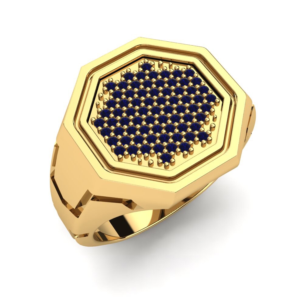 14ct Yellow Gold Dark Blue Zirconia Men's Ring Algirdas