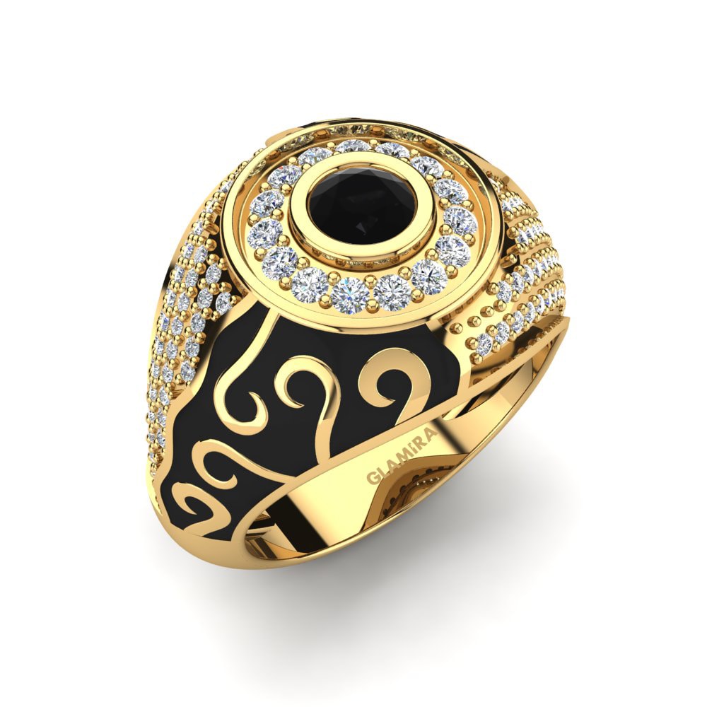 18ct Yellow Gold Black Sapphire Men's Ring Aljerino