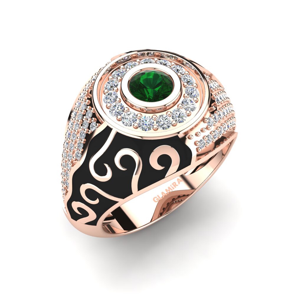 9ct Rose Gold Green Zirconia Men's Ring Aljerino