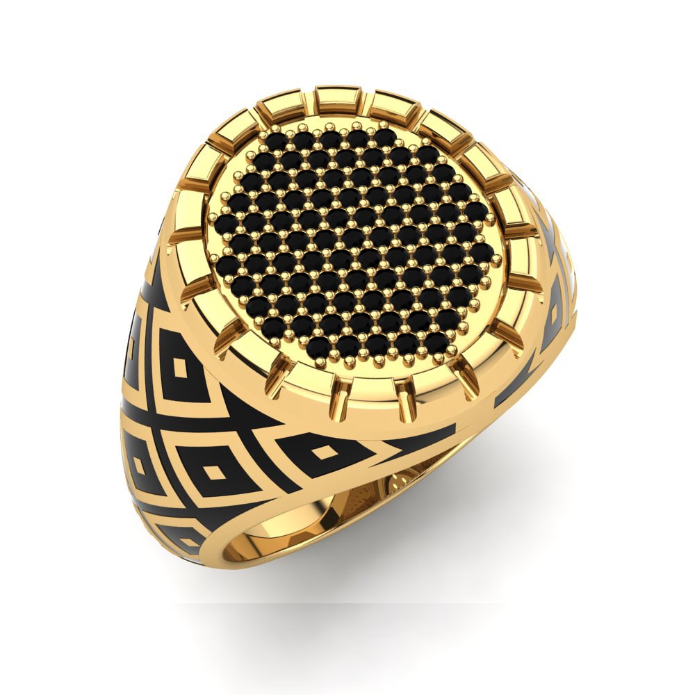 18ct Yellow Gold Black Sapphire Men's Ring Almedin