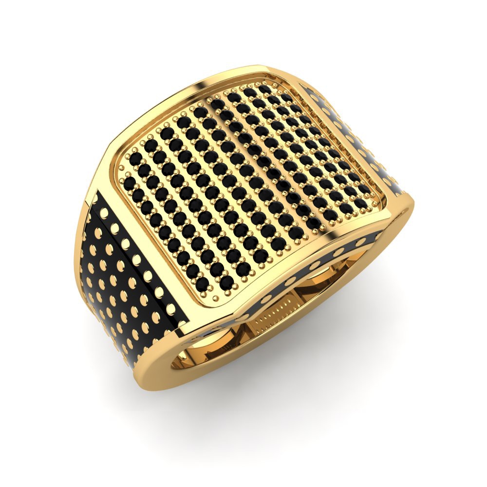18ct Yellow Gold Black Sapphire Men's Ring Almondo
