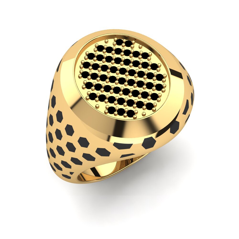 18ct Yellow Gold Black Sapphire Men's Ring Alphard