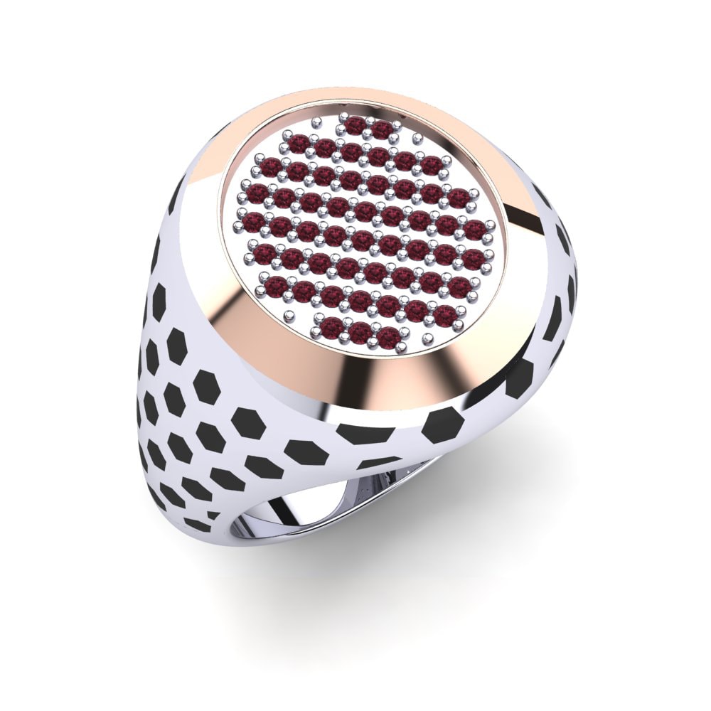 14ct White & Rose Gold Garnet Men's Ring Alphard