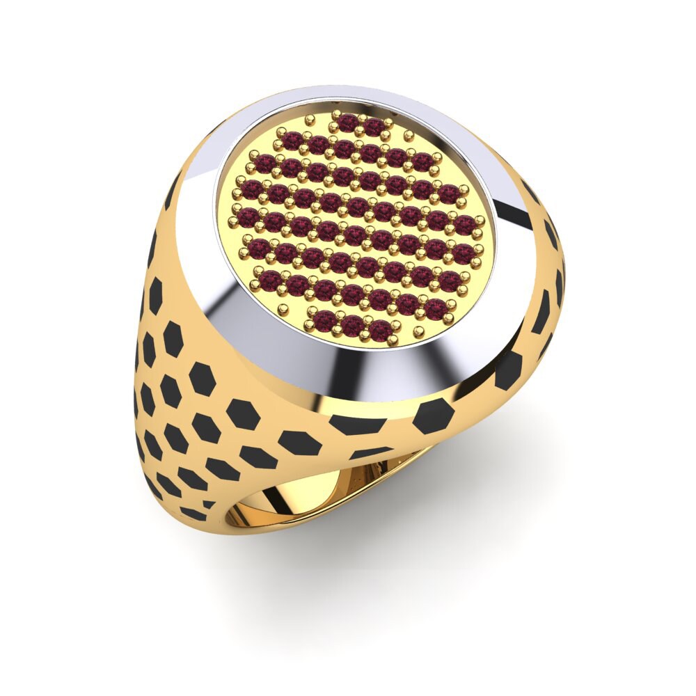 9ct Yellow / White Gold Garnet Men's Ring Alphard