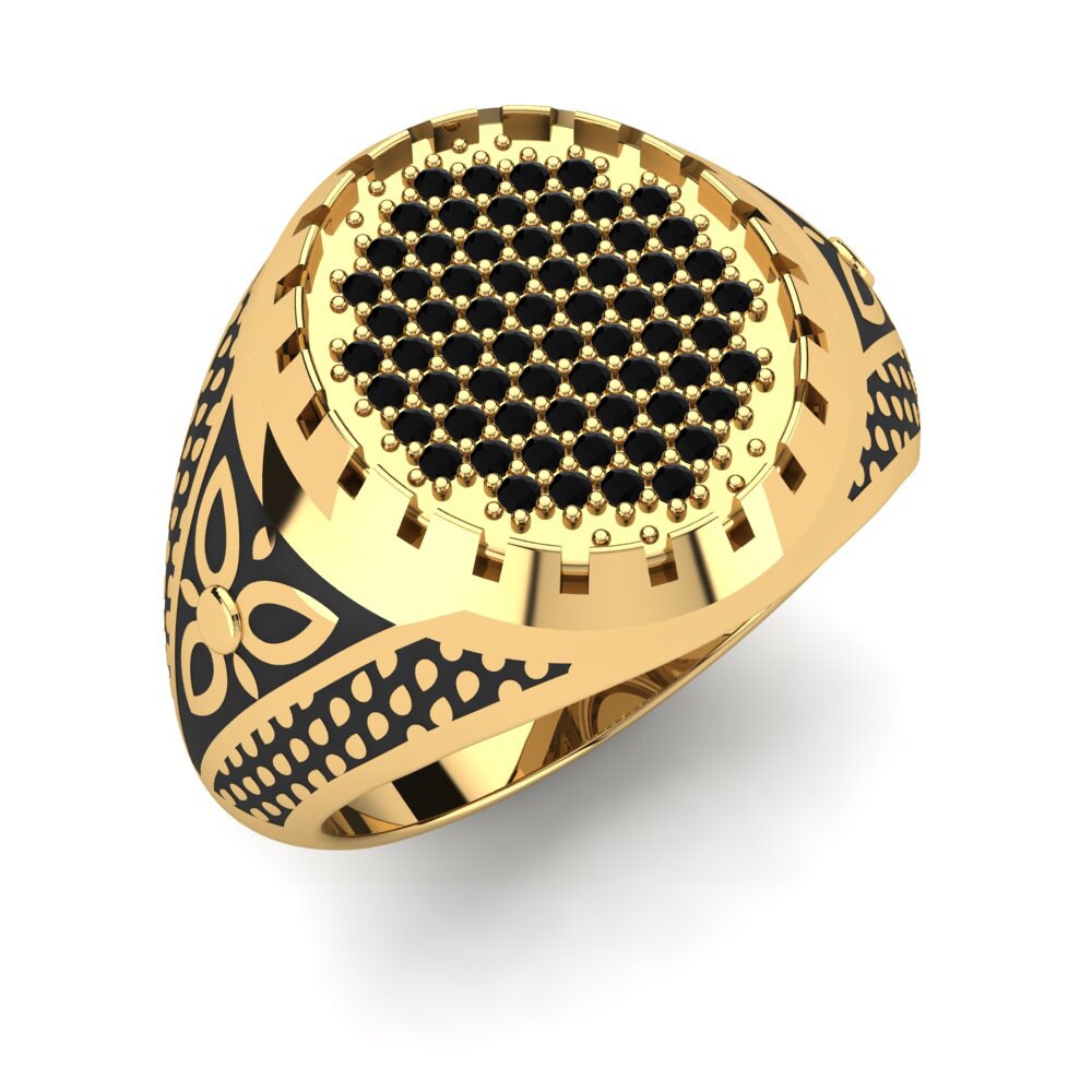 18ct Yellow Gold Black Sapphire Men's Ring Andarius