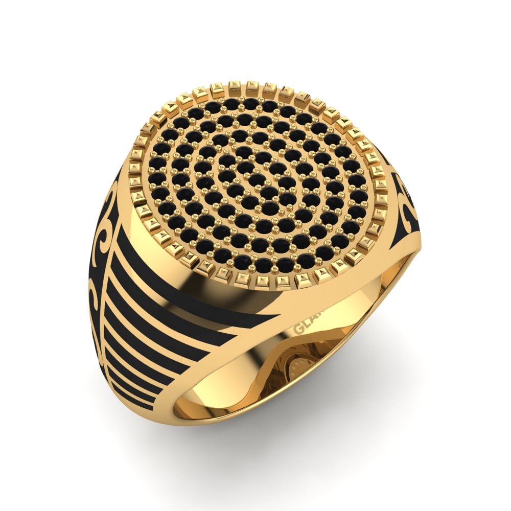 18ct Yellow Gold Black Sapphire Men's Ring Arturas