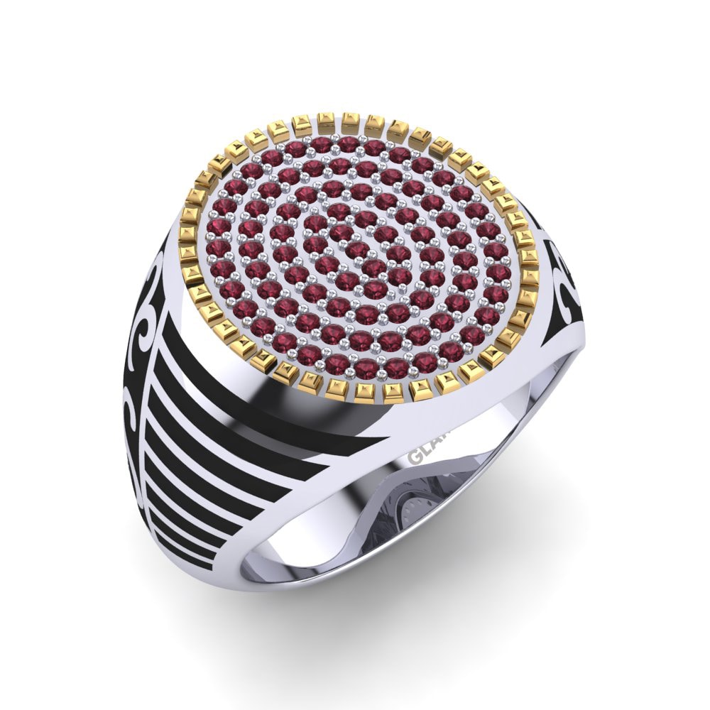 750 Weiß & Gelbgold Granat Herrenring Arturas