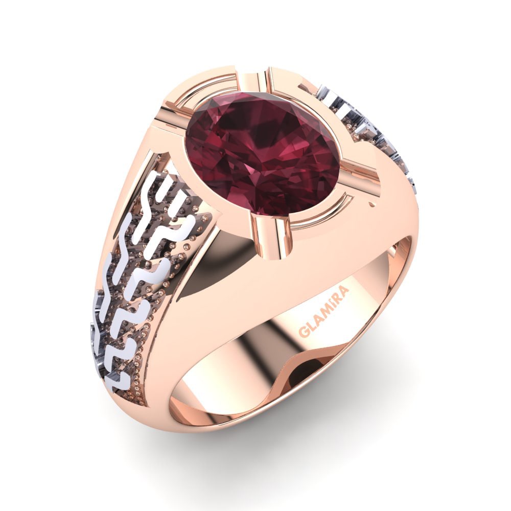 9ct Rose & White Gold Garnet Men's Ring Baynard