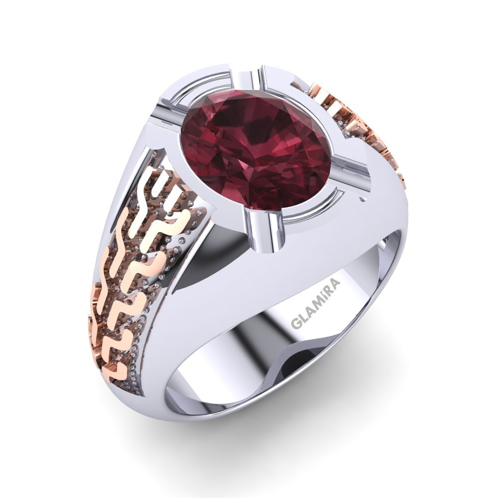 14ct White & Rose Gold Garnet Men's Ring Baynard