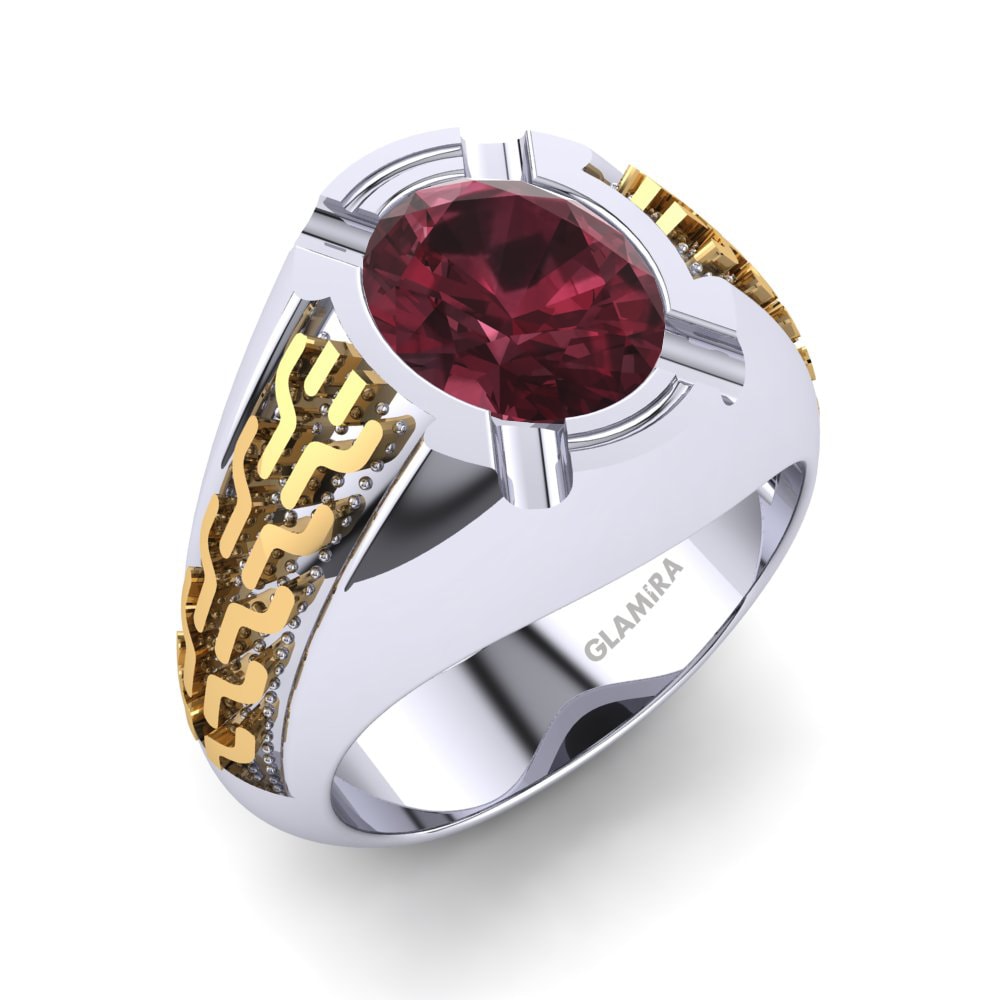 18ct White & Yellow Gold Garnet Men's Ring Baynard