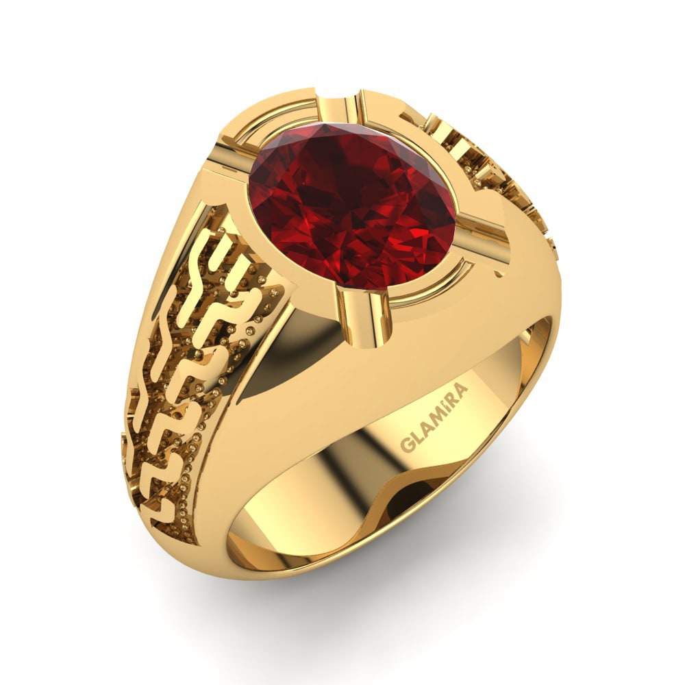 9ct Yellow Gold Oval Ruby (Lab Created) Men's Ring Baynard