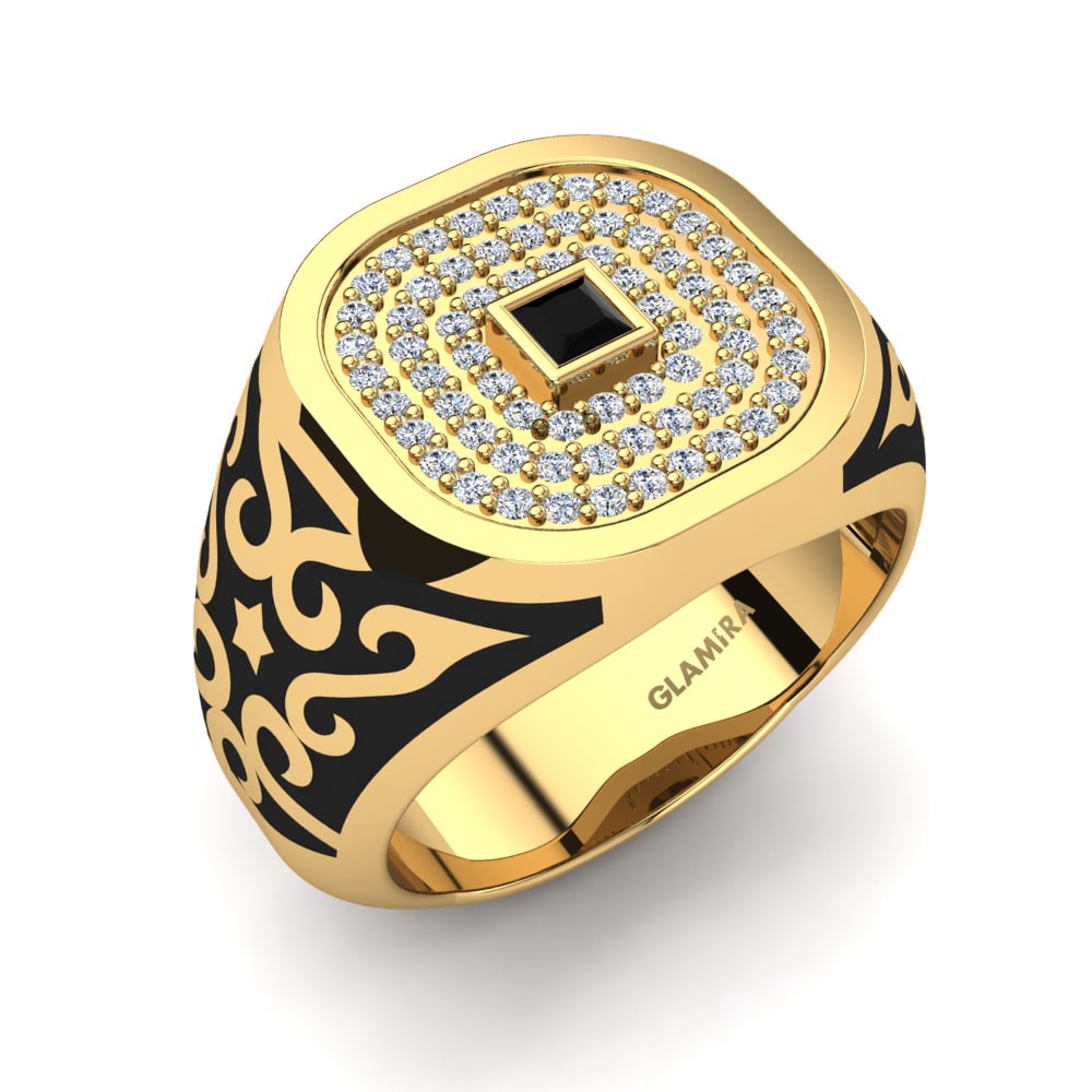 18ct Yellow Gold Black Sapphire Men's Ring Bearic