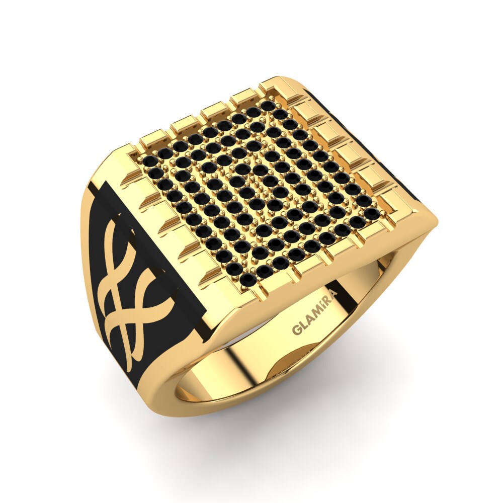 18ct Yellow Gold Black Sapphire Men's Ring Blades