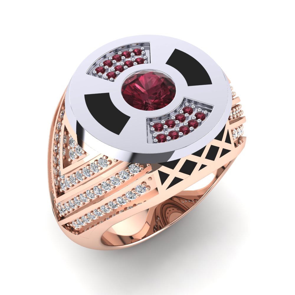 9ct Rose & White Gold Garnet Men's Ring Brainard