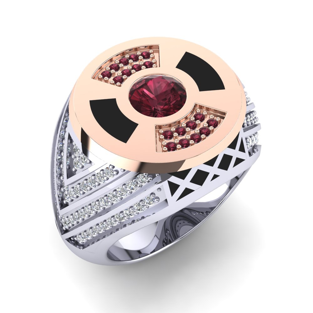 14ct White & Rose Gold Garnet Men's Ring Brainard