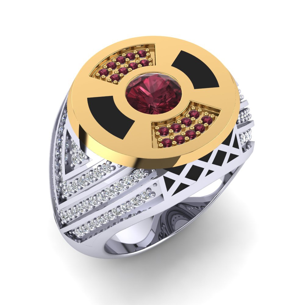 750 Weiß & Gelbgold Granat Herrenring Brainard